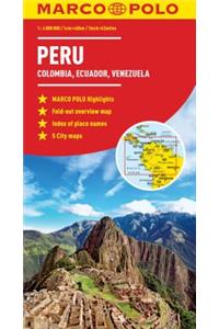 Peru, Colombia, Venezuela Marco Polo Map (Ecuador, Guyana, Suriname)