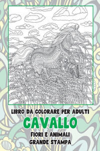 Libro da colorare per adulti - Grande stampa - Fiori e Animali - Cavallo