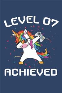 Level 7 achieved Notebook, funny dabbing unicorn Gamer birthday gift blank lined journal