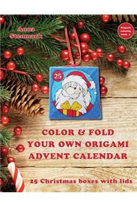 Color & Fold Your Own Origami Advent Calendar - 25 Christmas Boxes with Lids: Us Edition