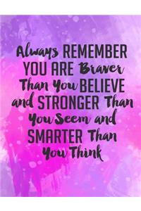 Always Remember You Are Braver Than You Believe Stronger Than You Seem & Smarter Thank You Think