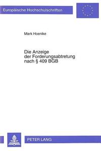 Die Anzeige Der Forderungsabtretung Nach 409 Bgb