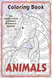 Animals - Coloring Book - 200 Animals designs in a variety of intricate patterns