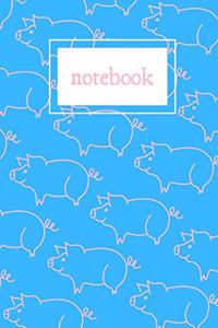 Blue and pink pig print notebook