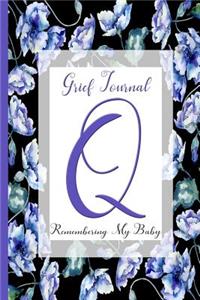 Blue Watercolor Flowers, Monogram Letter Q