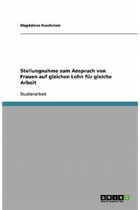 Stellungnahme zum Anspruch von Frauen auf gleichen Lohn für gleiche Arbeit