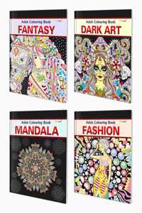 Fantasy, Dark Art, Mandala and Fashion - Adult Colouring Book : Creative Coloring for Adults, Relaxing Coloring Book, Coloring Book for Adults | Combo of 4 Adult colouring books