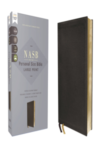 NASB, Personal Size Bible, Large Print, Genuine Leather, Calfskin, Black, Red Letter, 1995 Text, Comfort Print