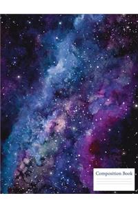 Composition Book: Watercolor Galaxy In Space. 7.44"x 9.69" 120 page, Wide Ruled, Night Sky Notebook.