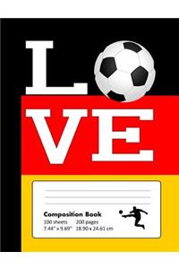 Composition Book Wide Ruled: School Notebook with German Flag Cover for Soccer Lovers