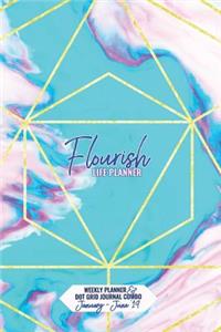 2019 Flourish Life Planner: Weekly Calendar & Dot Grid Journal: Household Organizer Notebook 6 Month, Aqua Pink Marble 6 X 9 in 160 Pages