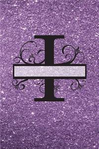 I - Journal & Notebook: Monogram Letter I, Journal, Notebook with Unicorn Motif on Back and - Purple Glitter Effect Cover