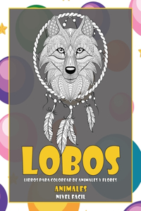 Libros para colorear de animales y flores - Nivel fácil - Animales - Lobos