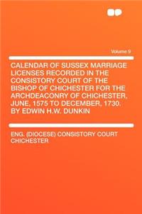 Calendar of Sussex Marriage Licenses Recorded in the Consistory Court of the Bishop of Chichester for the Archdeaconry of Chichester, June, 1575 to December, 1730. by Edwin H.W. Dunkin Volume 9