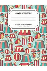 Colorful Circus Composition Notebook: Wide Ruled Seamless Pattern for School, Personal or Office Use