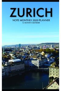 Zurich Note Monthly 2020 Planner 12 Month Calendar