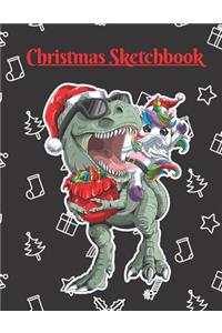 Christmas Sketchbook: Cute and Funny Santa Unicorn and T-rex Dinosaur Christmas Sketchbook for Boys and Girls, Unlined, Blank Notebook for Sketching, Journaling and Doodl