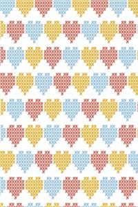 Stitched hearts in blue red and orange