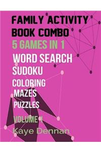 Family Activity Book Combo: Word Search Maze Puzzle Sudoku And Coloring