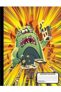 Giant Green City Eating Monster Composition Notebook Wide Ruled 200 Pages / 100 sheets, 8-1/2