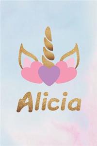 Alicia: Personalized First Name Unicorn Gift Birthday Girl Notebook Journal 104 Pages