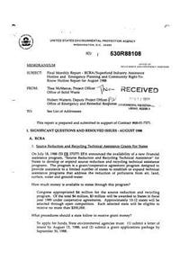 Rcra-superfund Industry Assistance Hotline and Emergency Planning and Community Right-to-know Hotline Report For August 1988