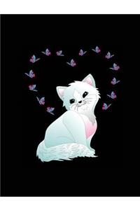 Cute Cat Butterfly Heart Composition Notebook, Wide Ruled: Lined Student Exercise Book