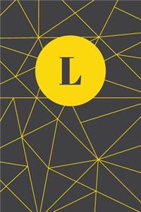 Monogram Initial L Notebook: Yellow and Dark Grey Geometric, Wide Ruled Notebook for Women, 120 Pages, 6x9