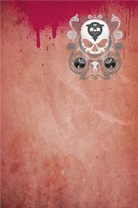 Bloody curly skull on paper notebook