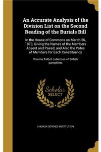 An Accurate Analysis of the Division List on the Second Reading of the Burials Bill: In the House of Commons on March 26, 1873, Giving the Names of the Members Absent and Paired, and Also the Votes of Members for Each Constituency; V