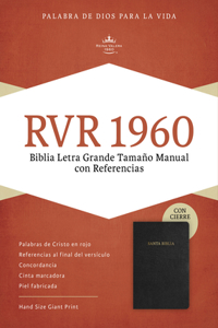 RVR 1960 Biblia Letra Grande Tamaño Manual, negro piel fabricada con índice y cierre