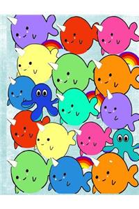 Cute Baby Narwhals Unicorn Rainbow Notebook.