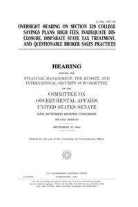 Oversight Hearing on Section 529 College Savings Plans