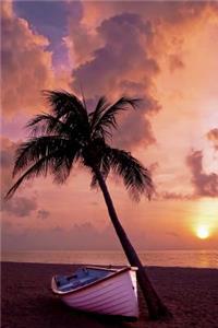 A Palm Tree, Boat, and a Pink Sunset at the Beach Vacation Journal