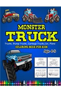 Monster Truck Coloring Book For Kids Age 4-8