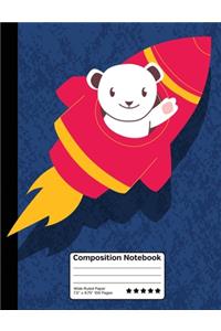 Cartoon Bear in Rocket Ship Space Composition Notebook
