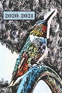 Black Teal Blue Red & Green Hummingbird Dated Calendar Planner 2 years To-Do Lists, Tasks, Notes Appointments