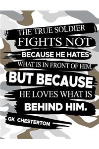 The True Soldier Fights Not Because He Hates What Is In Front Of Him But Because He Loves What Is Behind Him GK Chesterton