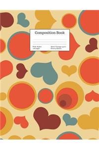 Composition Book Wide-Ruled Retro Vintage 1970's Groovy Hearts