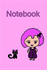 Notebook Kawaii Girl and Cat in Pink