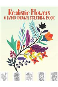 Realistic Flowers - A hand-drawn coloring book