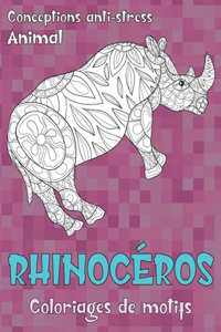 Coloriages de motifs - Conceptions anti-stress - Animal - Rhinocéros