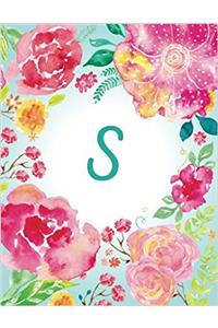S - Pink Teal Watercolor Floral Initial Journal (Personal Journal)