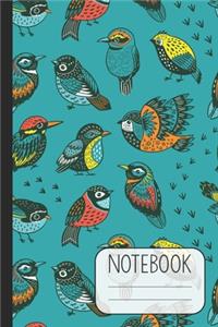 Notebook with Beautiful Bird Design on Teal Background