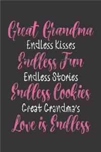 Great Grandma Endless Kisses Endless Fun Endless Stories Endless Cookies Great Grandma's Love Is Endless