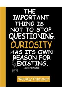 The Important Thing is not to Stop Questioning. Curiosity has its own reason for existing. - Albert Einstein.