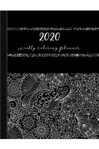 2020 Weekly Coloring Planner: January 2020 - January 2021 Dated 13 Month Planner-Flowers - Butterfly Coloring Pages: Black Floral