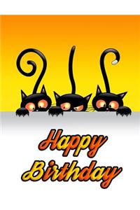 Happy Birthday: Cute Halloween Black Cat Themed Primary Writing Tablet for Kids, 65 Sheets of Practice Paper with 1 Ruling Designed for Preschool, Kindergarten and First Grade