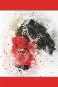 Girl in the Rain - Blank Notebook with Fleur de Lis Corners