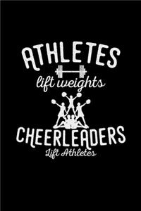 Athletes lift weights cheerleaders